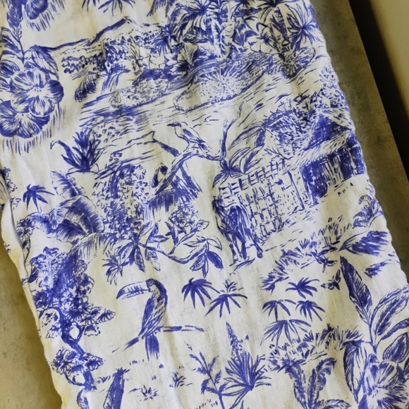 Joie Linen Wide Leg Belted Pants White Blue Tropical Beachy Coastal Size XL - Picture 10 of 14